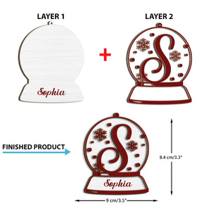 Christmas Snow Globe Custom Name Letter - Personalized 2-Layered Wooden Ornament