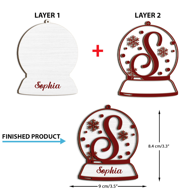 Christmas Snow Globe Custom Name Letter - Personalized 2-Layered Wooden Ornament