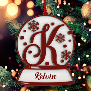 Christmas Snow Globe Custom Name Letter - Personalized 2-Layered Wooden Ornament