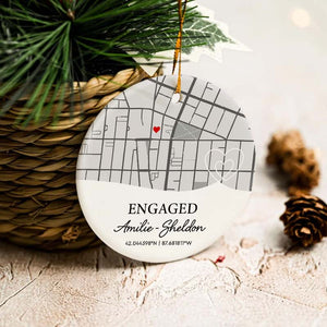 Engagement Custom Location Map - Personalized Circle Ceramic Ornament