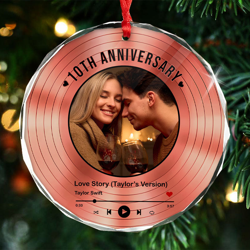 Song Anniversary - Couple Gift - Personalized Circle Glass Ornament