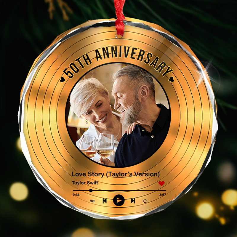 Song Anniversary - Couple Gift - Personalized Circle Glass Ornament