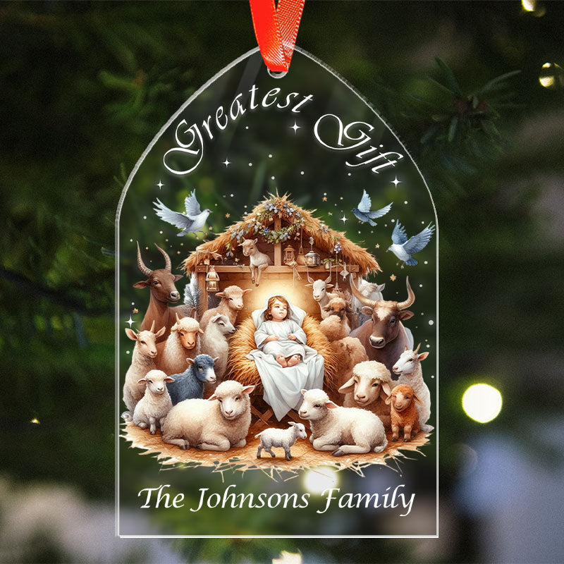 Greatest Gift Nativity - Holy Family Christmas - Personalized Acrylic Ornament