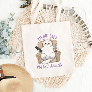 I'm Not Lazy - Funny Cat - Personalized Tote Bag