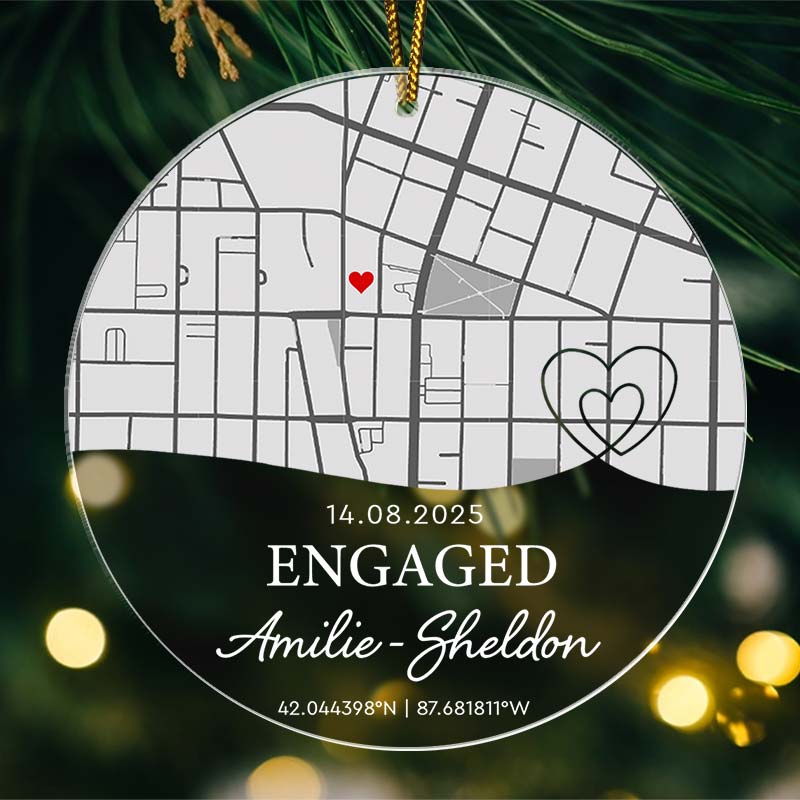 Engagement Custom Location Map - Personalized Acrylic Ornament