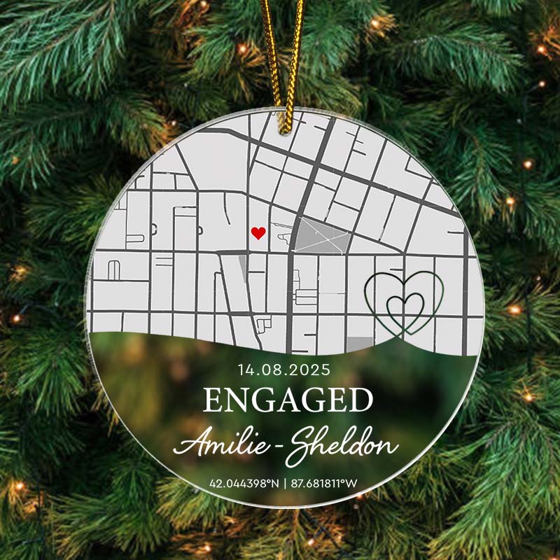 Engagement Custom Location Map - Personalized Acrylic Ornament