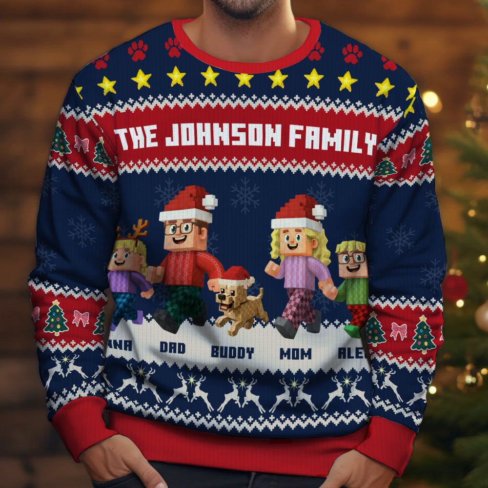 Pixel Family Christmas - Personalized Ugly Sweater
