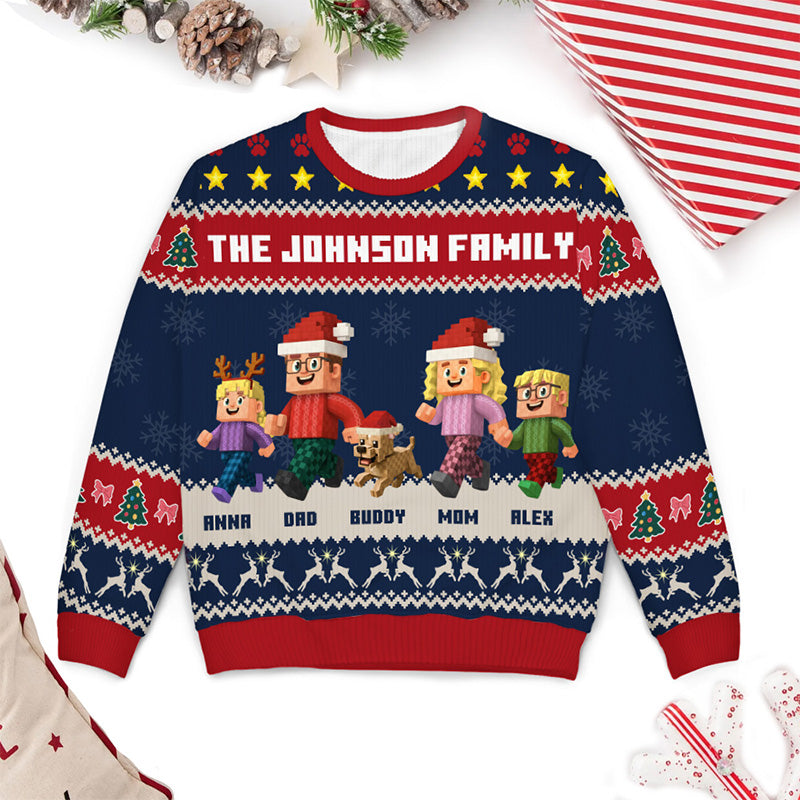 Pixel Family Christmas - Personalized Ugly Sweater