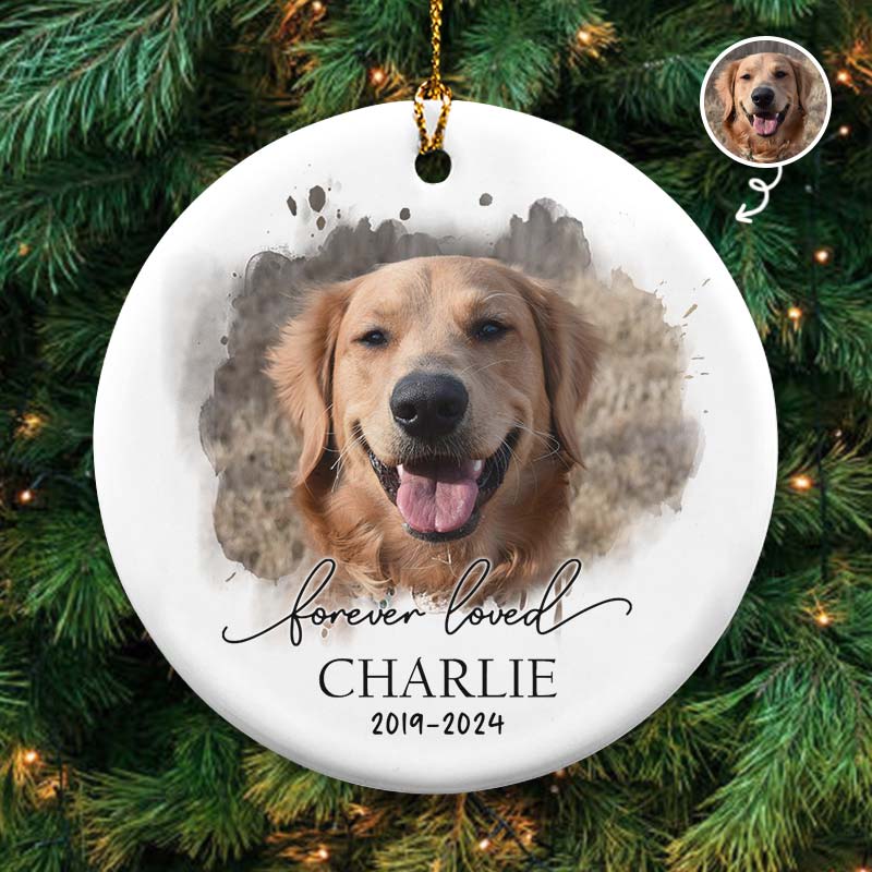 Forever Loved Pet Photo - Personalized Circle Ceramic Ornament