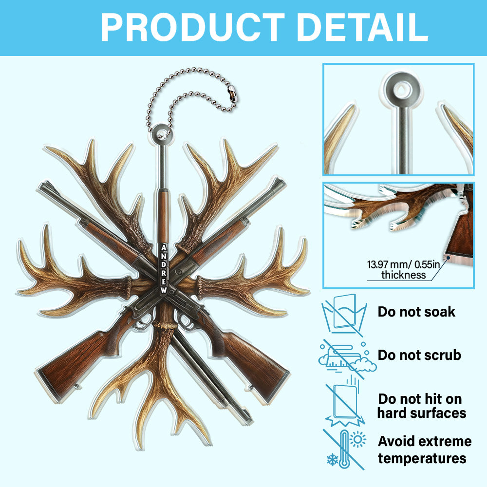 Hunting Deer Antlers & Guns - Gift For Hunters, Outdoorsmen, Dads, Grandpas, Boyfriends - Personalized Acrylic Car Hanger