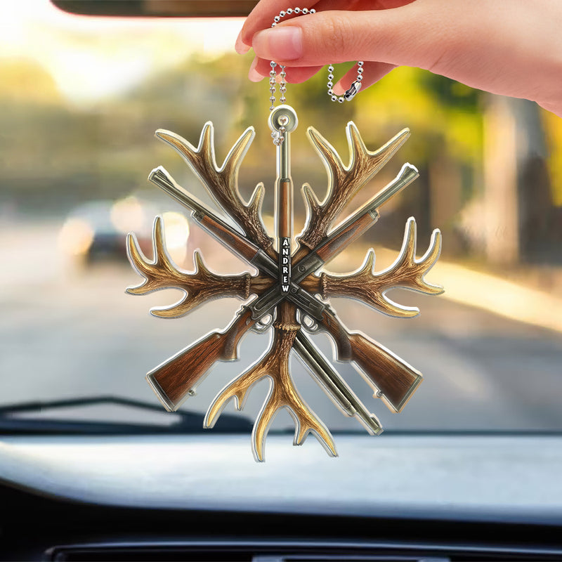 Hunting Deer Antlers & Guns - Gift For Hunters, Outdoorsmen, Dads, Grandpas, Boyfriends - Personalized Acrylic Car Hanger