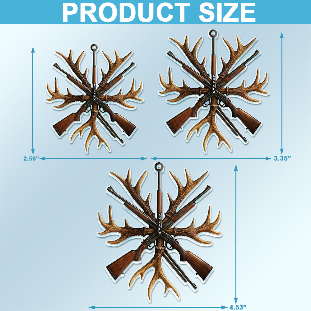 Hunting Deer Antlers & Guns - Gift For Hunters, Outdoorsmen, Dads, Grandpas, Boyfriends - Personalized Acrylic Car Hanger
