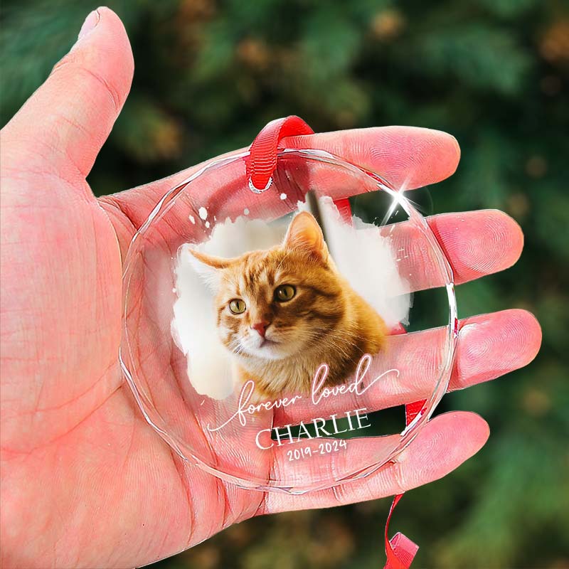 Forever Loved Pet Photo - Personalized Circle Glass Ornament