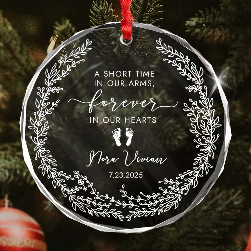 Forever In Our Hearts Baby Memorial Ornament - Personalized Circle Glass Ornament