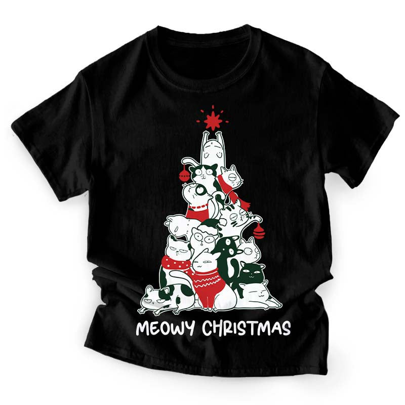 Meowy Christmas Cat Tree - Gift For Pet Dad, Pet Mom, Dog Dad, Cat Dad, Dog Mom, Cat Mom - Personalized T-Shirt