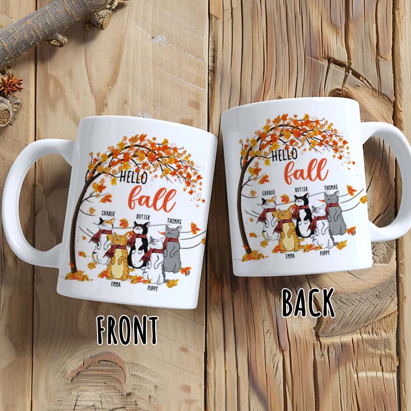 Hello Fall With Cute Cat - Gift For Cat Lovers, Pet Lovers - Personalized Mug