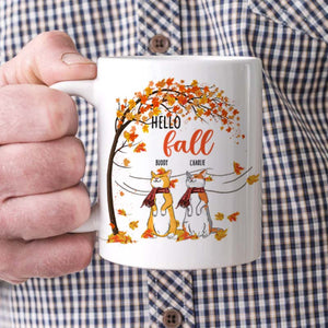 Hello Fall With Cute Cat - Gift For Cat Lovers, Pet Lovers - Personalized Mug