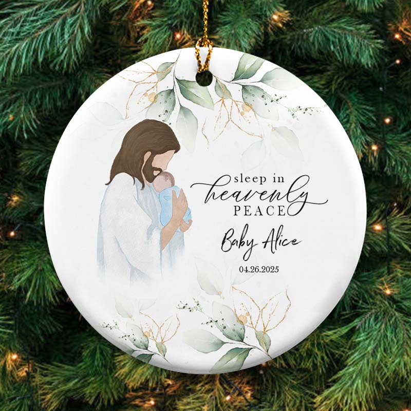 Sleep In Heavenly Peace - Personalized Circle Ceramic Ornament