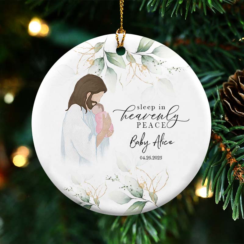 Sleep In Heavenly Peace - Personalized Circle Ceramic Ornament