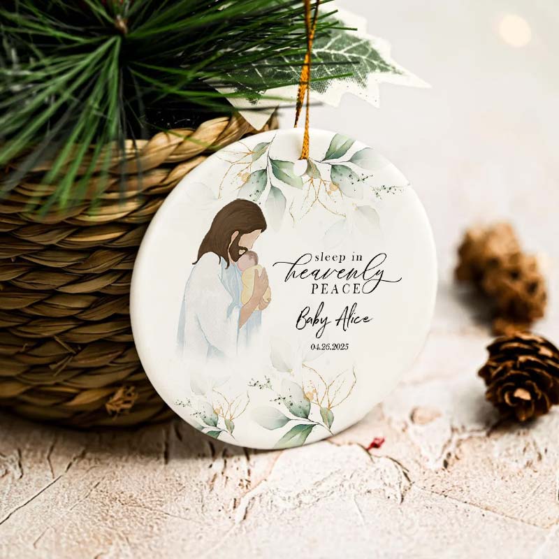 Sleep In Heavenly Peace - Personalized Circle Ceramic Ornament