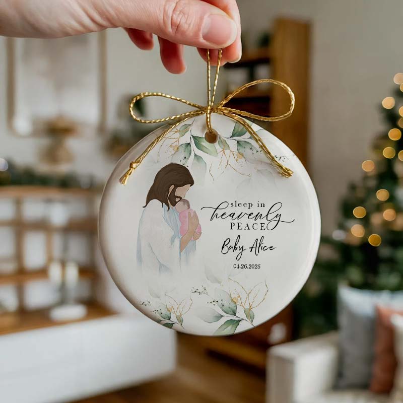 Sleep In Heavenly Peace - Personalized Circle Ceramic Ornament