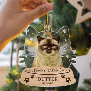 Forever Loved - Angel Cat Memorial, Gift For Cat Lovers - Personalized Acrylic Ornament