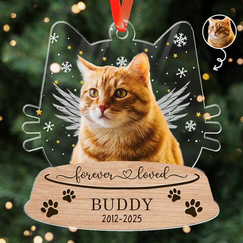 Forever Loved - Angel Cat Memorial, Gift For Cat Lovers - Personalized Acrylic Ornament