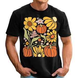 Retro Fall Pumpkin & Daisy Floral - Personalized T-Shirt