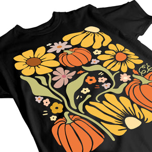 Retro Fall Pumpkin & Daisy Floral - Personalized T-Shirt