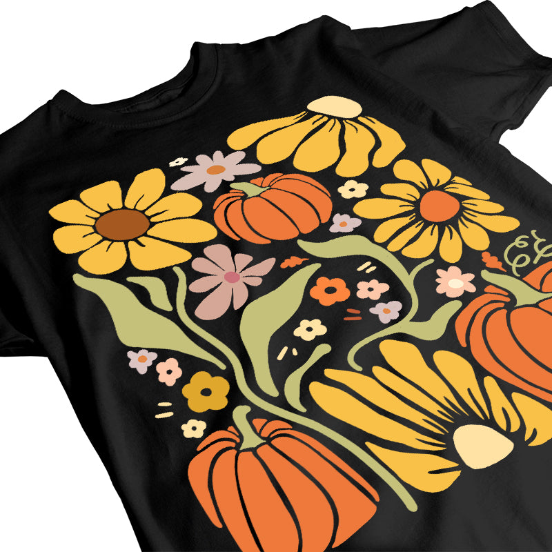 Retro Fall Pumpkin & Daisy Floral - Personalized T-Shirt