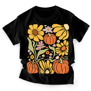 Retro Fall Pumpkin & Daisy Floral - Personalized T-Shirt