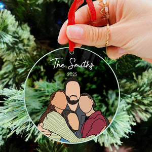 Custom Family Portrait Hand-Drawn Photo Illustration - Gift For Family, Couples, Parents, Grandparents, Kids - Personalized Acrylic Ornament