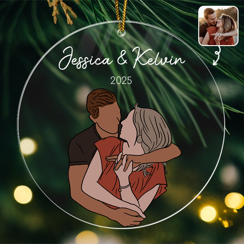 Custom Family Portrait Hand-Drawn Photo Illustration - Gift For Family, Couples, Parents, Grandparents, Kids - Personalized Acrylic Ornament