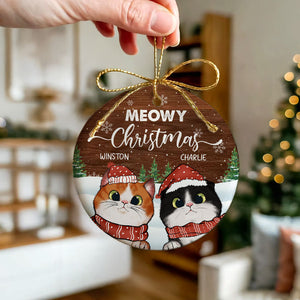 Meowy Christmas - Gift For Cat Lovers, Pet Lovers - Personalized Circle Ceramic Ornament