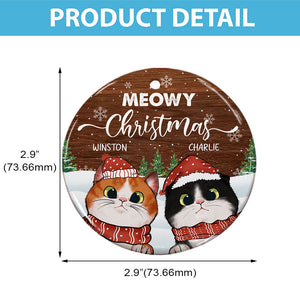 Meowy Christmas - Gift For Cat Lovers, Pet Lovers - Personalized Circle Ceramic Ornament