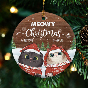 Meowy Christmas - Gift For Cat Lovers, Pet Lovers - Personalized Circle Ceramic Ornament