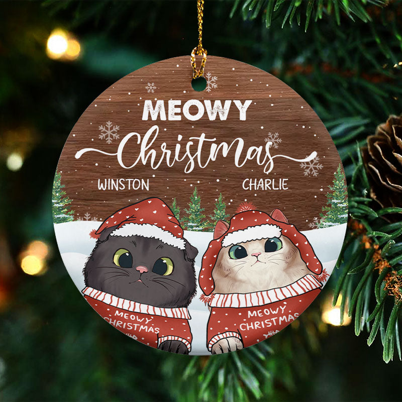 Meowy Christmas - Gift For Cat Lovers, Pet Lovers - Personalized Circle Ceramic Ornament