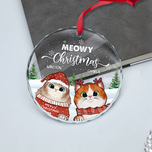 Meowy Christmas - Gift For Cat Lovers, Pet Lovers - Personalized Circle Glass Ornament