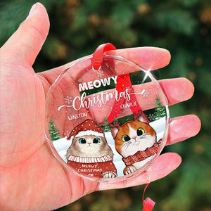 Meowy Christmas - Gift For Cat Lovers, Pet Lovers - Personalized Circle Glass Ornament