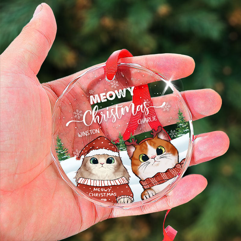 Meowy Christmas - Gift For Cat Lovers, Pet Lovers - Personalized Circle Glass Ornament
