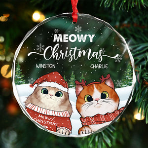 Meowy Christmas - Gift For Cat Lovers, Pet Lovers - Personalized Circle Glass Ornament