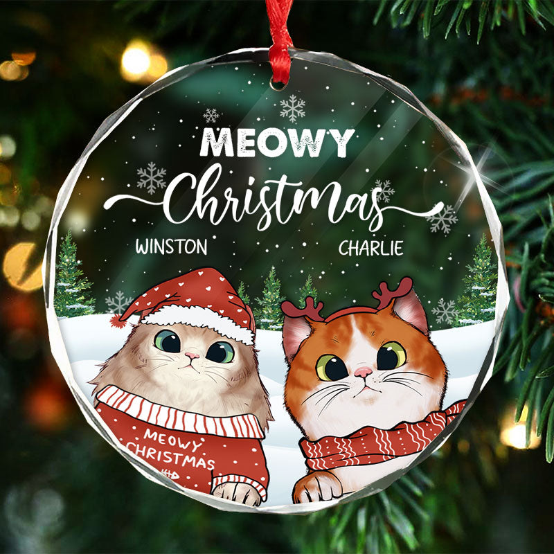 Meowy Christmas - Gift For Cat Lovers, Pet Lovers - Personalized Circle Glass Ornament