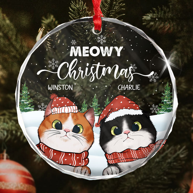 Meowy Christmas - Gift For Cat Lovers, Pet Lovers - Personalized Circle Glass Ornament