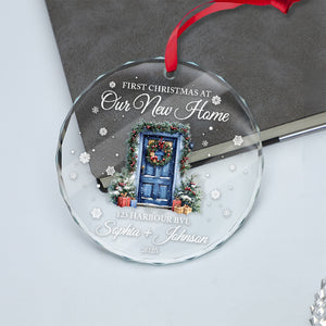 First Christmas At Our New Home - Gift For New Homeowners, Couples, Newlyweds, Families - Personalized Circle Glass Ornament