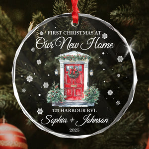First Christmas At Our New Home - Gift For New Homeowners, Couples, Newlyweds, Families - Personalized Circle Glass Ornament