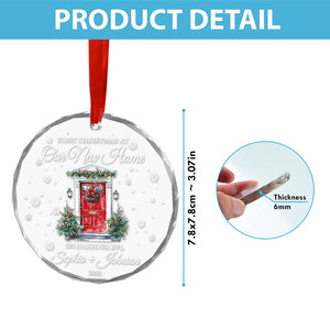 First Christmas At Our New Home - Gift For New Homeowners, Couples, Newlyweds, Families - Personalized Circle Glass Ornament