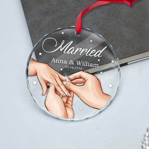 Newly Engaged - Gift For Couple - Personalized Circle Glass Ornament