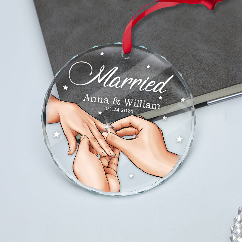 Newly Engaged - Gift For Couple - Personalized Circle Glass Ornament