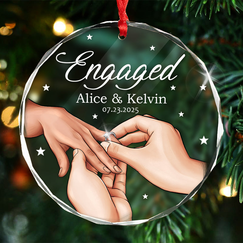 Newly Engaged - Gift For Couple - Personalized Circle Glass Ornament