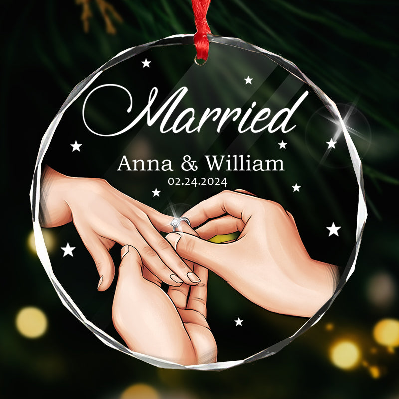 Newly Engaged - Gift For Couple - Personalized Circle Glass Ornament